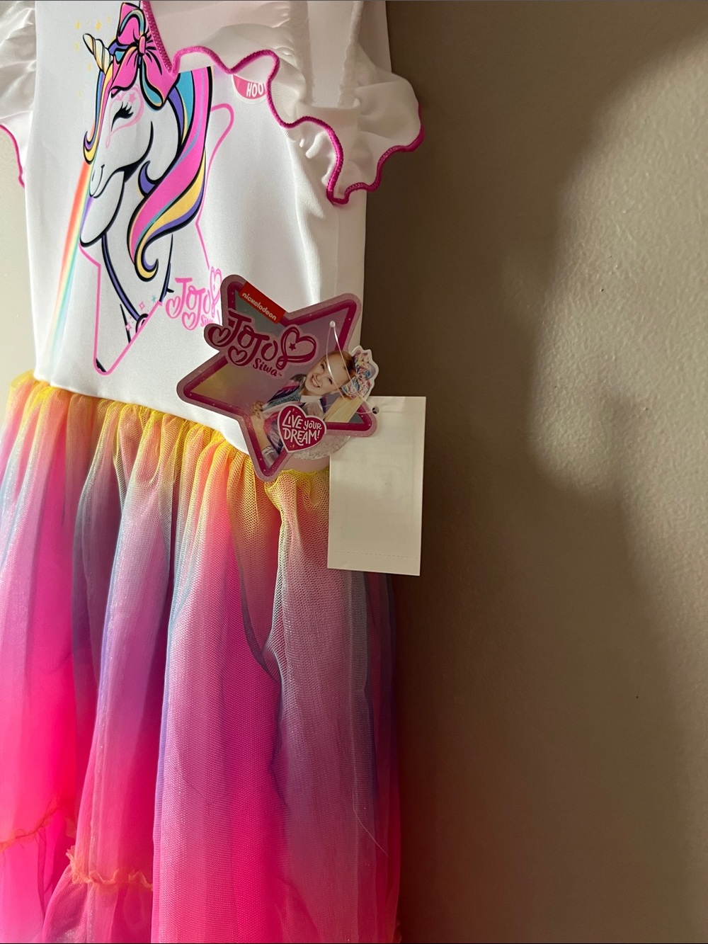 Nickelodeon White Hooded Unicorn Dress with Pink, Purple and Yellow Tulle Skirt - Picture 2 of 8
